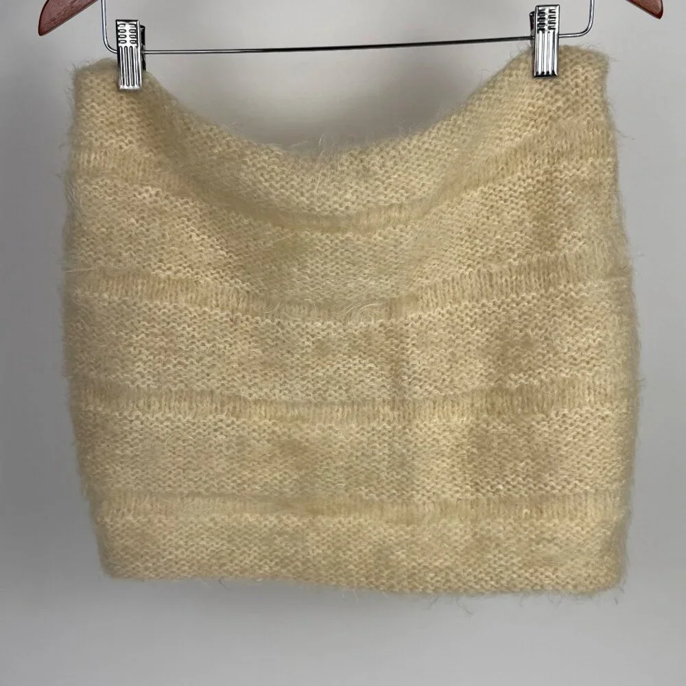 Vintage 1960's Handmade Soft Mohair Knit Shawl Stole Wrap Beige